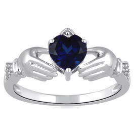 Gemstone Classics&#40;tm&#41; Sterling Silver Created Sapphire Claddagh Ring