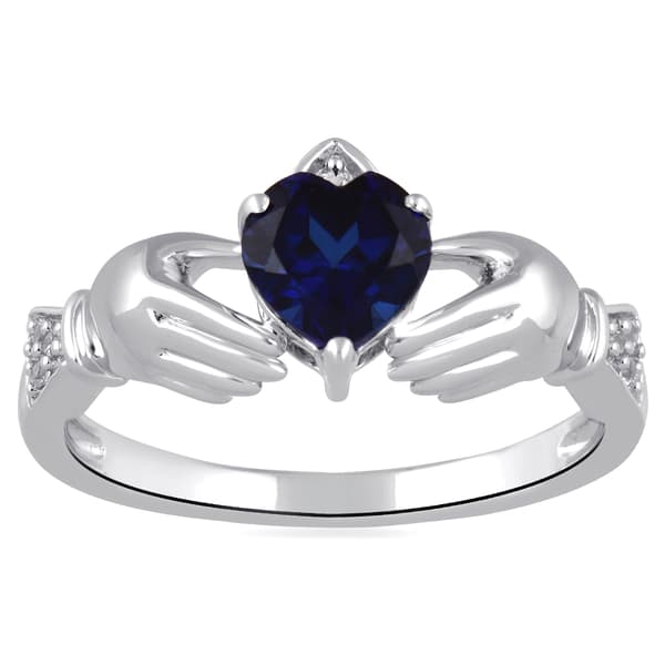 Gemstone Classics&#40;tm&#41; Sterling Silver Created Sapphire Claddagh Ring - image 