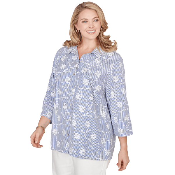 Plus Size Alfred Dunner Classics 3/4 Sleeve Pinstripe Blouse