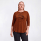 Plus Size Tru Self  3/4 Sleeve Button Detail Applique Tee - image 1