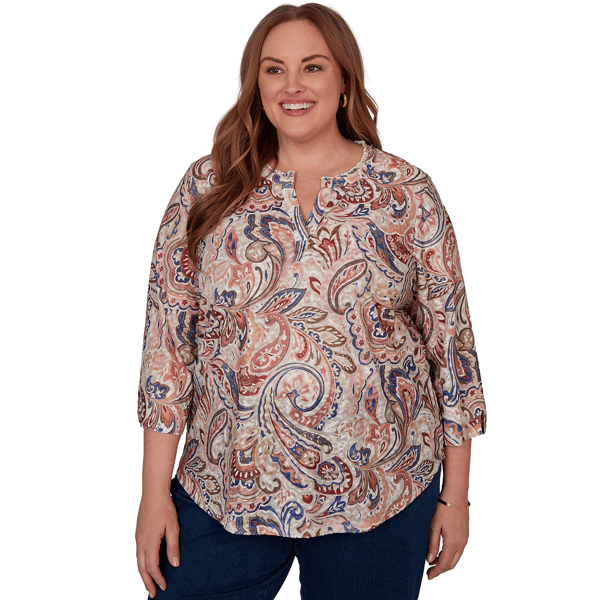 Plus Size Alfred Dunner Camden Market 3/4 Sleeve Paisley Blouse - image 