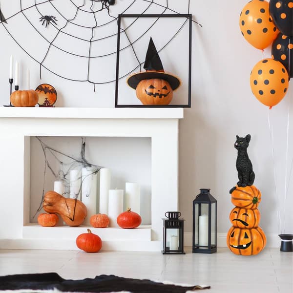 National Tree 32in. Halloween Black Cat and Pumpkin Stack Décor