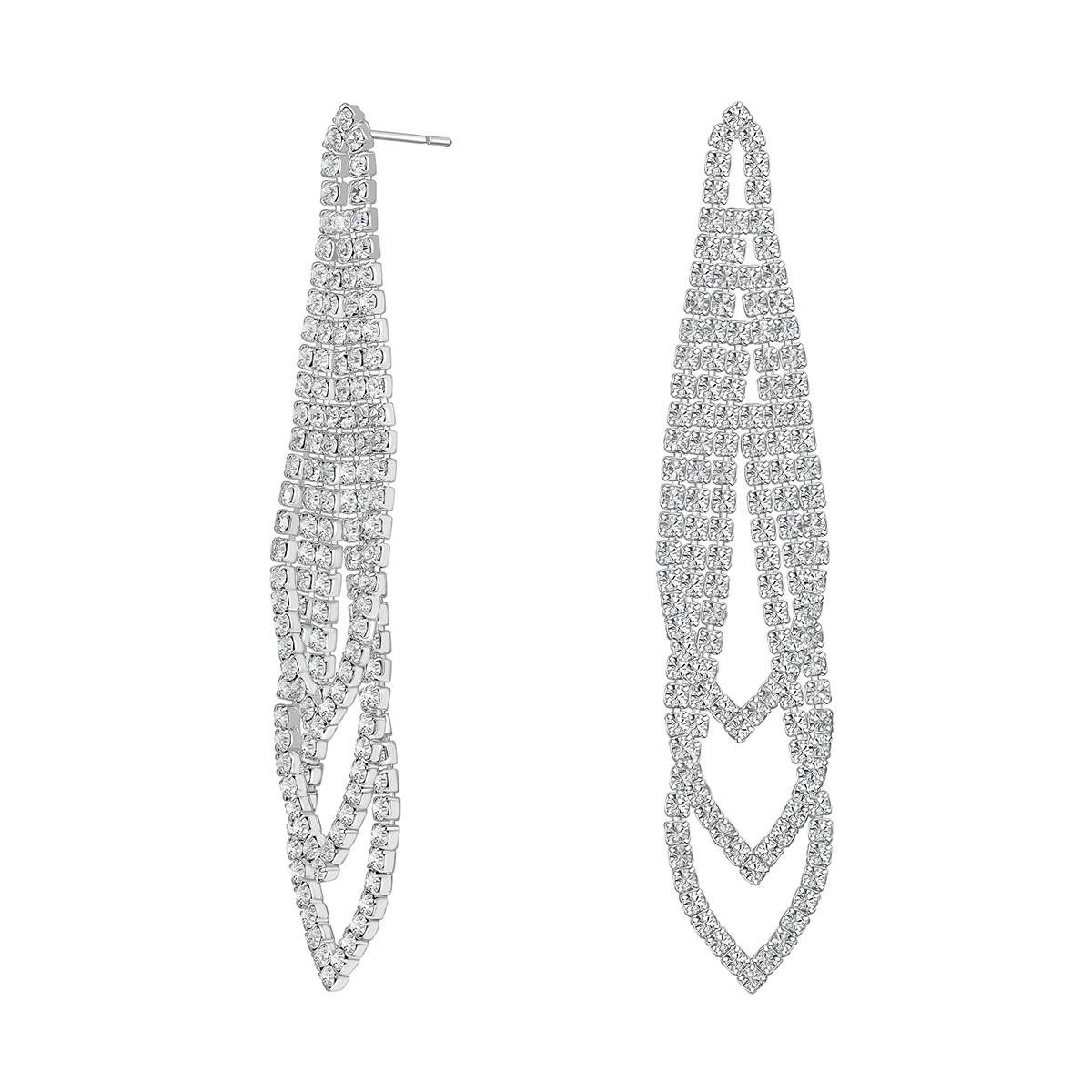 Roman Silver-Tone Crystal Cup Chain Triple Teardrop Earrings