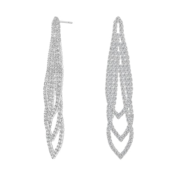 Roman Silver-Tone Crystal Cup Chain Triple Teardrop Earrings - image 