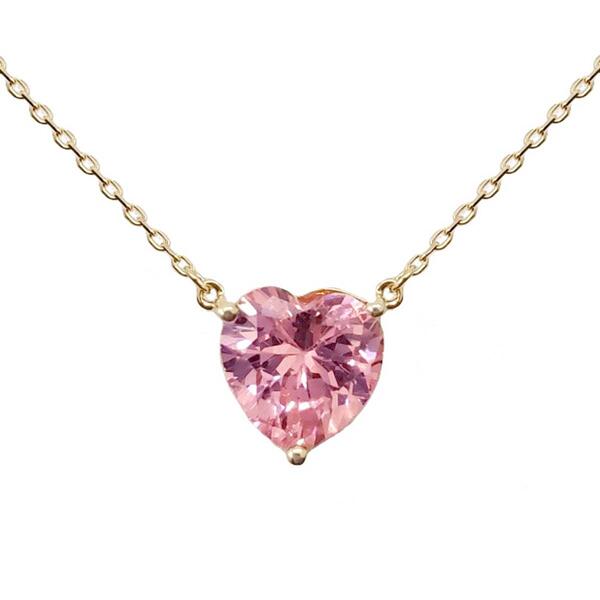 Gold Plated Pink Cubic Zirconia Heart Necklace - image 
