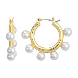 Roman Gold-Tone Click-Top Pearl Hoop Earrings