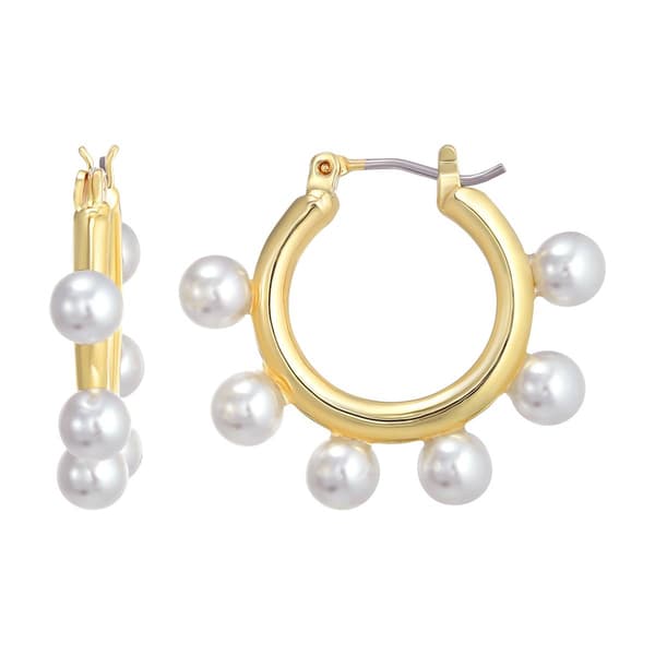 Roman Gold-Tone Click-Top Pearl Hoop Earrings - image 