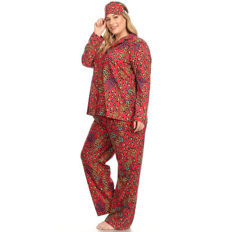 Plus Size White Mark 3pc. Red Leopard Pajama Set