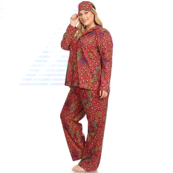 Plus Size White Mark 3pc. Red Leopard Pajama Set