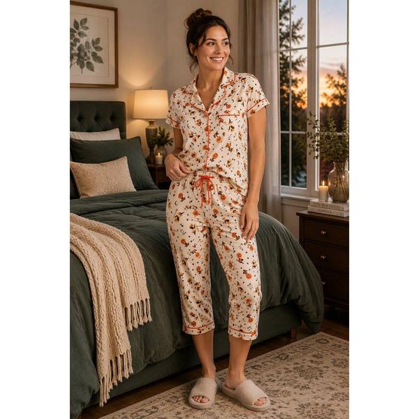 Womens Pillow Talk Short Sleeve Halloween Dogs Pajama Set - image 