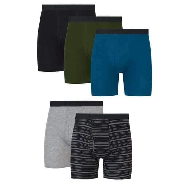 Mens Hanes Ultimate&#40;R&#41; 5pk. Cotton Boxer Briefs - Dark Green/Navy