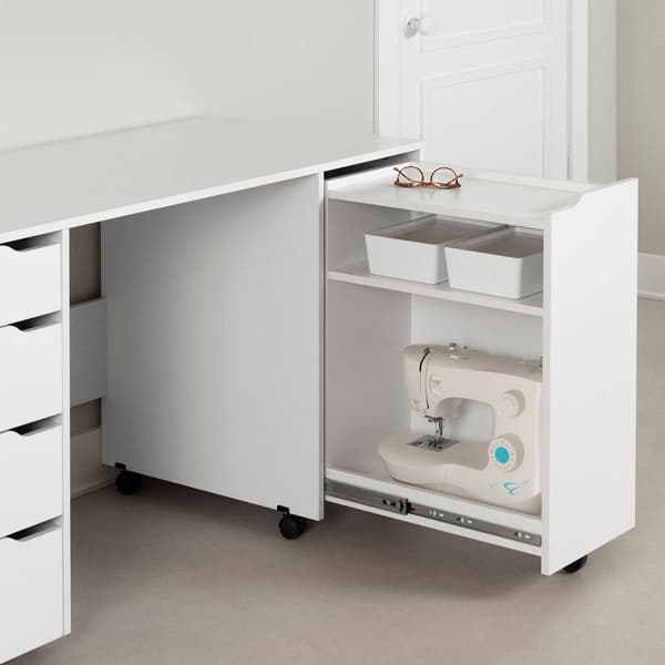 South Shore Crea Pure White Sewing Craft Table w/ Wheels