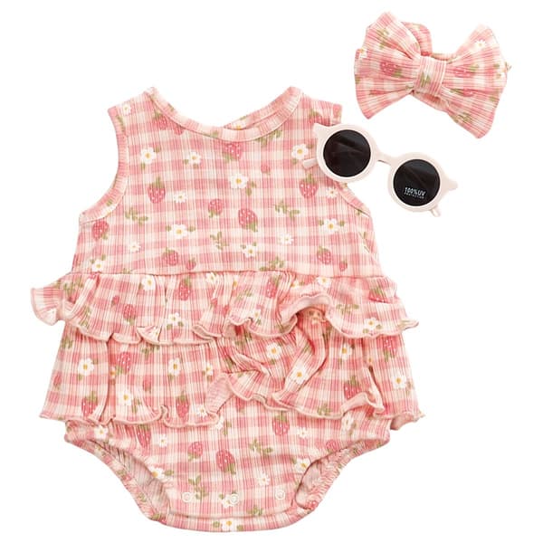 Baby Girl (NB-9M) Floral Threads(R) Checkered Sunsuit w/ Sunglass - image 