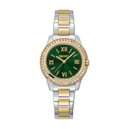 Womens DKNY Crystal Bezel Two-Tone Green Dial Watch-DK1L105M0095