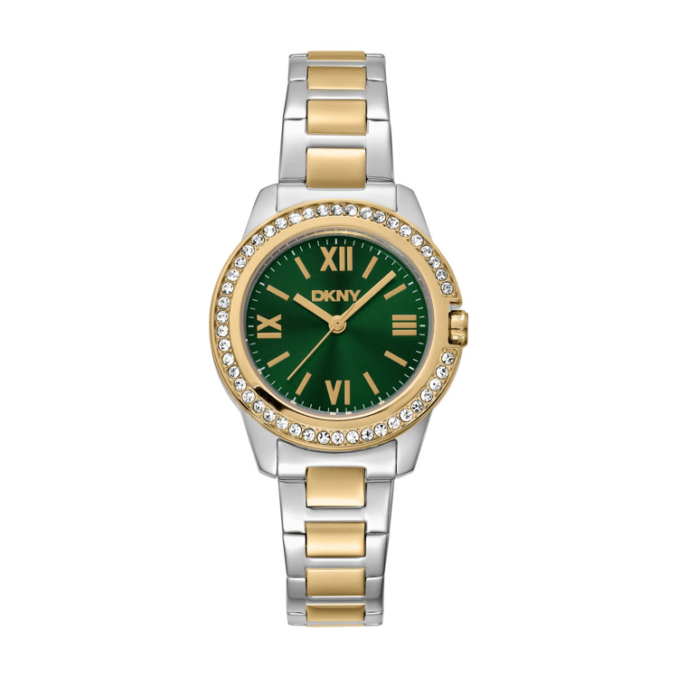 Womens DKNY Crystal Bezel Two-Tone Green Dial Watch-DK1L105M0095