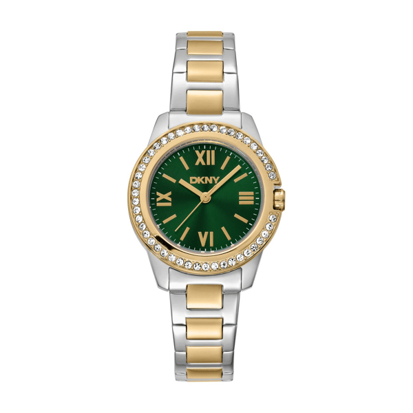 Womens DKNY Crystal Bezel Two-Tone Green Dial Watch-DK1L105M0095 - image 