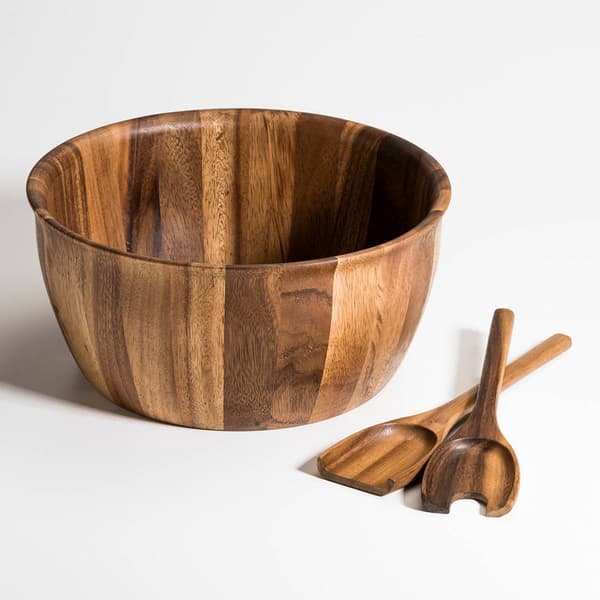 Kalmar Home Acacia Wood Flared Edge Extra Large Salad Bowl Set - image 