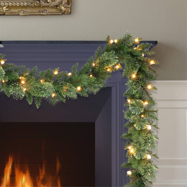 Puleo International 9ft. Battery Operated Pre-Lit Garland