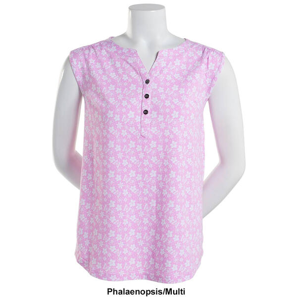 Womens Hasting & Smith Floral Pattern Split Neck Henley Top