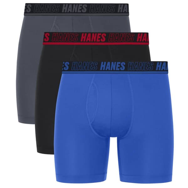 Mens Hanes Ultimate® Moves Xtemp Boxer Briefs - Black/Grey/Blue