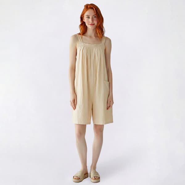 Juniors Hunter & Brown Linen Blend Sack Romper with Pockets - image 