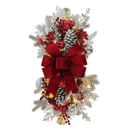 Puleo International 28in. Pre-Lit Adorned Flocked Banister Swag
