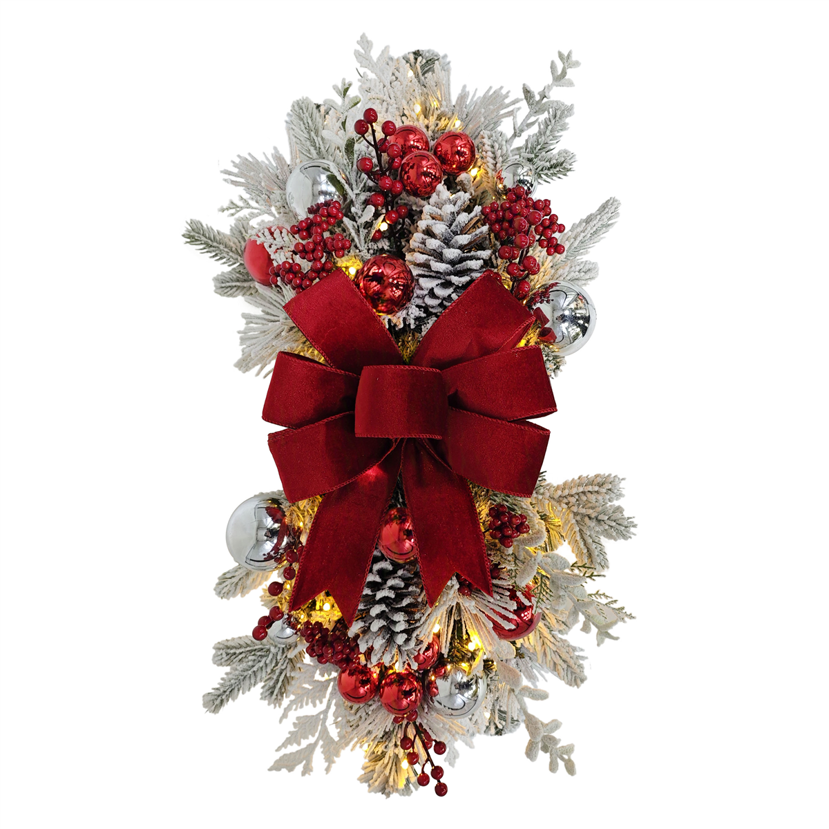 Puleo International 28in. Pre-Lit Adorned Flocked Banister Swag