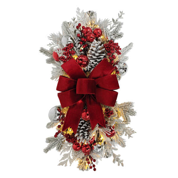 Puleo International 28in. Pre-Lit Adorned Flocked Banister Swag
