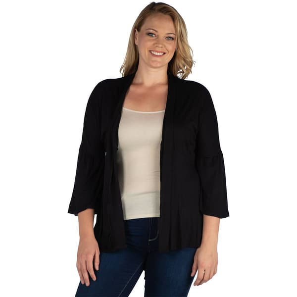 Plus Size 24/7 Comfort Apparel Bell Sleeve Flared Open Cardigan
