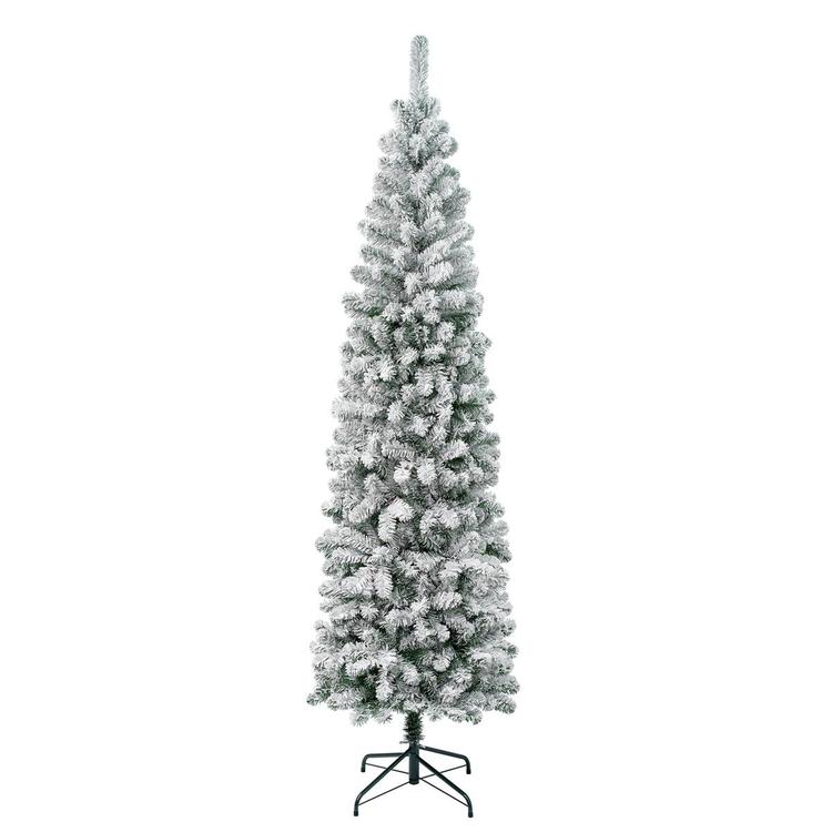 National Tree 7.5ft Acacia Pencil Slim Snow Covered Tree