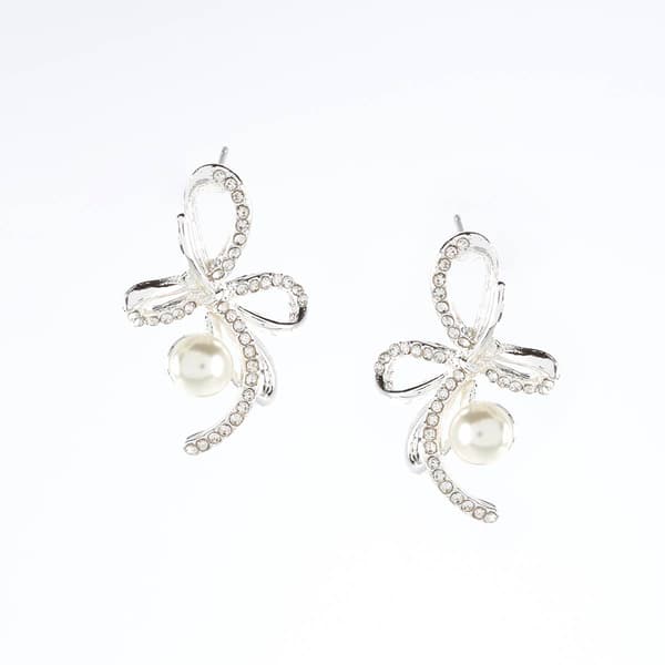 Rosa Rhinestones Pearl Trim Bow Earrings - image 