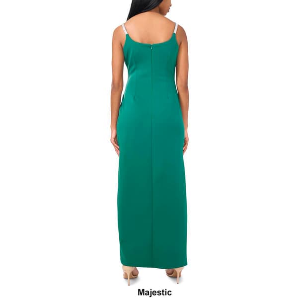 Womens MSK Sleeveless Crepe Rhinestone Trim Slit Gown