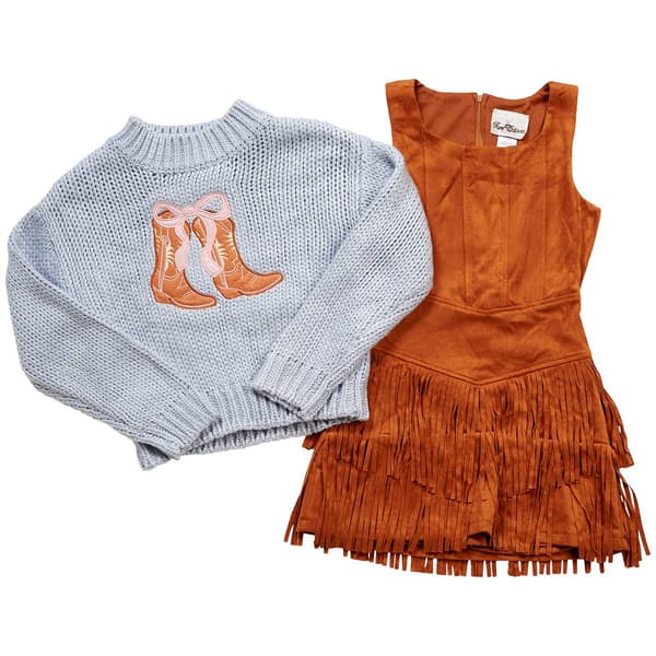 Girls &#40;7-16&#41; Rare Editions Cowgirl Boot Sweater & Fringe Dress