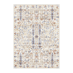 HomeRoots Brown Blue & Beige Floral Medallion Washable Area Rug