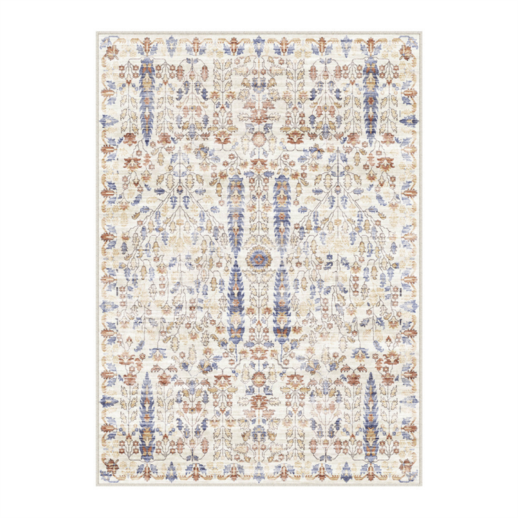 HomeRoots Brown Blue & Beige Floral Medallion Washable Area Rug