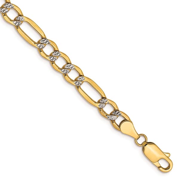 Gold Classics&#40;tm&#41; 5.25mm. 14k Semi Solid Pave Figaro Bracelet - image 