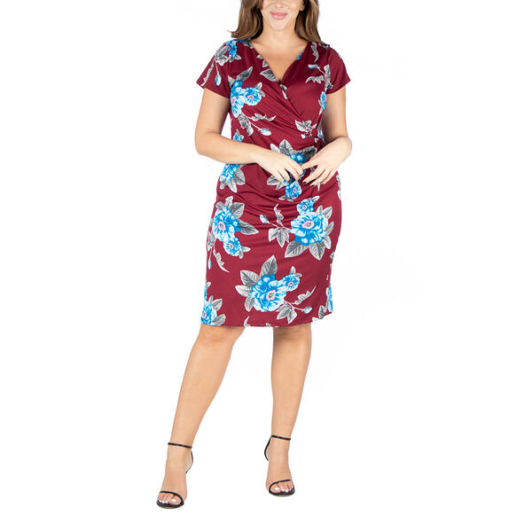 Plus Size 24/7 Comfort Apparel Floral Faux Wrap Dress - image 