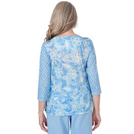 Womens Alfred Dunner Hyannisport Contrast Sleeve Batik Floral Tee