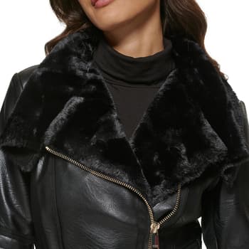 guess leather jacket with faux fur collar