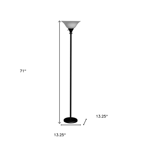 HomeRoots 71in. Black Torchiere Glass Dome Shade Floor Lamp