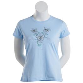 Womens Top Stitch by Morning Sun Short Sleeve Butterflies Tee