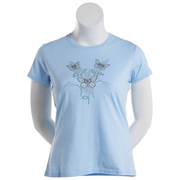 Womens Top Stitch by Morning Sun Short Sleeve Butterflies Tee - image 