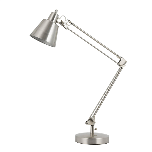 HomeRoots 27in. Nickel Desk Table Lamp with Nickel Cone Shade