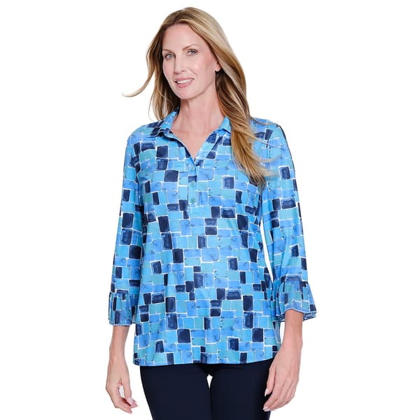 Petite Multiples 3/4 Flounce Sleeve Abstract Blouse