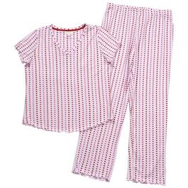 Womens Laura Ashley&#40;R&#41; Ribbed Stripe Heart V-Neck Pajama Set