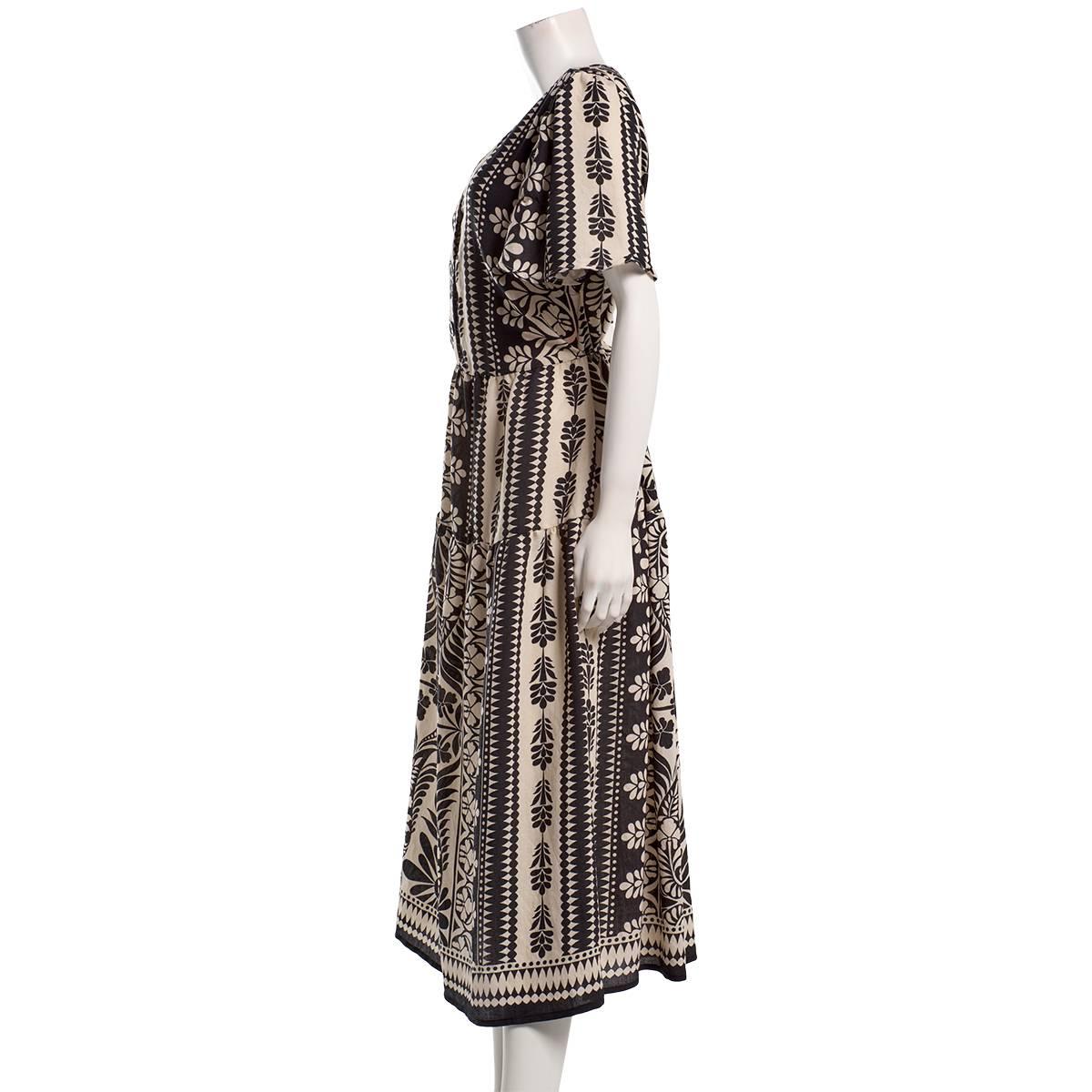 Womens Figueroa & Flower Short Sleeve Leaf V-Neck Midi Dress