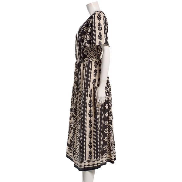 Womens Figueroa & Flower Short Sleeve Leaf V-Neck Midi Dress