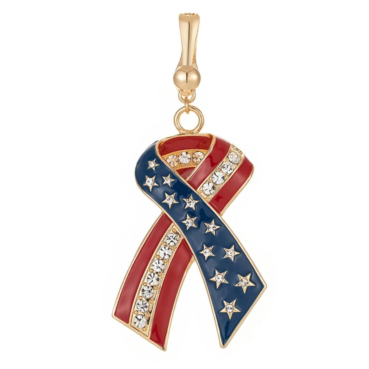 Wearable Art Gold-Tone American Flag Ribbon Enhancer Pendant