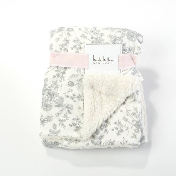 Nicole Miller New York Floral Mink Sherpa Blanket - image 