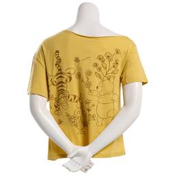 Juniors Hybrid Off the Shoulder Embroidered Front & Back Pooh Tee